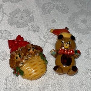 Handcrafted vintage 1980s Christmas ornaments lot of 2 signed